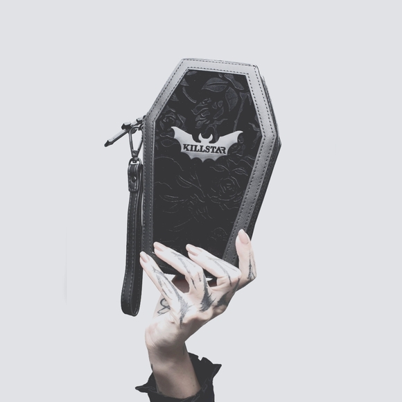 Killstar Handbags - Killstar Vampire's Kiss Coffin Wallet Cross Zipper Bat Velvet Rose Goth Punk Zip